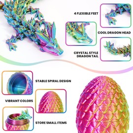 4PCS 3D Printed Dragon Eggs with Dragon Inside, Easter Dragon Eggs, Articulated Crystal Dragon, Mystery Dragon Egg Fidget Toy, Easter Basket Stuffers 3D Printed Animals Set ( NEW-4 )