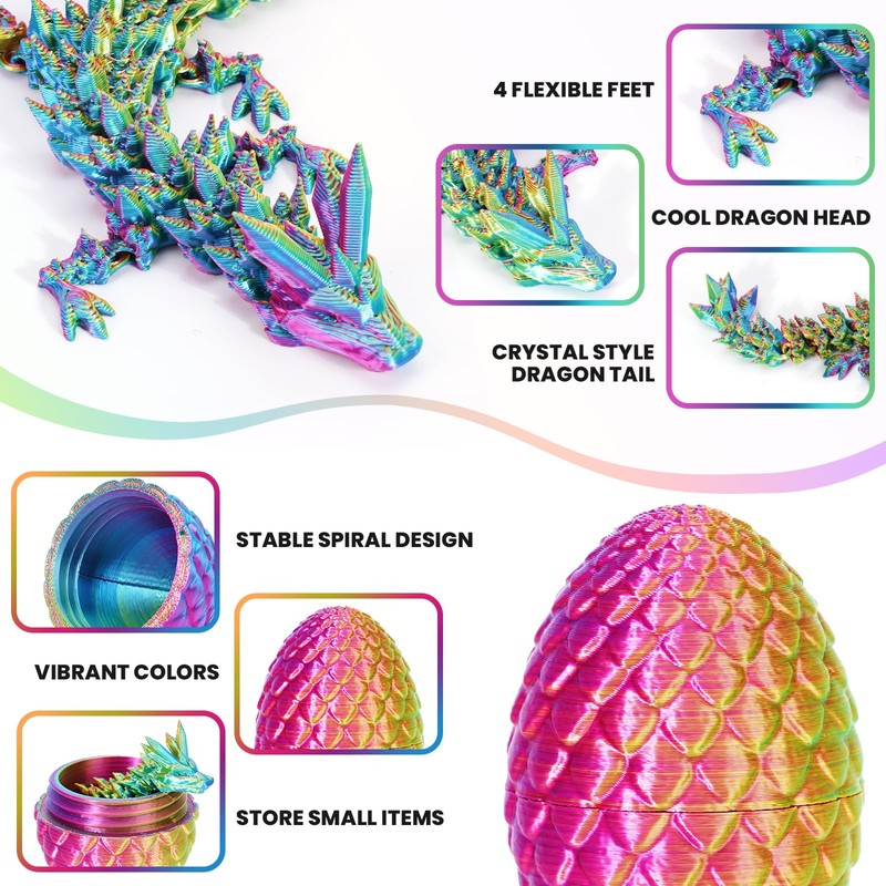 4PCS 3D Printed Dragon Eggs with Dragon Inside, Easter Dragon