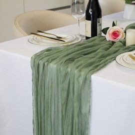 LuxeLouise 2 Packs Cheesecloth Table Runner 120 Inch Sage Green Cheese Cloth Table Runner 10ft Chiffon Gauze Table Runners for Table Decor Birthday Party Baby Shower and Bridal Shower Decorations