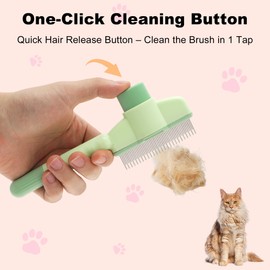 RENEWREVITAL Cat Comb, Pet Hair Removal, Flea Exit, Grooming Brush with Release Button, De-Shedding Brush for Short and Long Hair Green