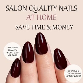 Uñas postizas color rojo cereza almendra - Uñas postizas cortas con pegamento, ajuste perfecto, naturales, reutilizables, en 12 tamaños - Kit de 24 uñ