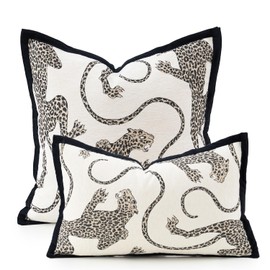 HERAYLI Premium Series, Leopard Throw Pillow Covers, Animal Jacquard Cushion Cases for Home Decor, Chenille Velvet Double-Sided Designs, Cream White, 12 x 20 inch, Covers Only