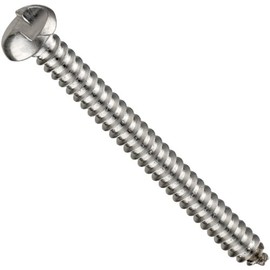 18-8 Stainless Steel Sheet Metal Screw, Plain Finish, Round Head, One-Way Drive, Type AB, 1-1/2" Length, #8 Threads, Made in US (Pack of 25)