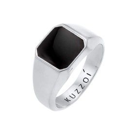 Kuzzoi 0610882720 Men's Signet Ring Octagon with Enamel Black in Solid 925 Sterling Silver, 10 mm Wide, Classic Men's Silver Ring, Ring for Men Polished in Ring Size 60 - 66, Sterling Silver Sterling