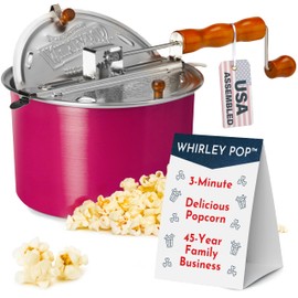 Original Whirley Pop Popcorn Machine – 3-Minute Stovetop Popcorn Maker, Home Movie Night, Movie Snacks, Game Night Snacks – Wabash Valley Farms - Aluminum Pot With Nylon Gears – (Pink)