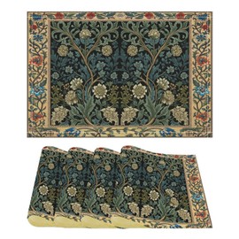 William Morris - Manteles individuales florales clásico estilo floral, estilo bohemio, chic, retro, de lino floral, lavables, resistentes al calor, decoración de computadora para el hogar, cocina