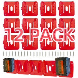 Ryzljss 12 Pack Battery Holder Compatible for Milwaukee M18 18V Battery, Battery Holder for M18 Wall Mount Batteries Storage for Work Van, Shelf, Toolbox (24 Screws, No Battery)