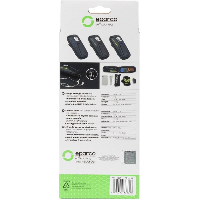 Sparco Borsa Grigia Da Telaio Per Bici In EVA Con