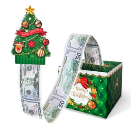 YAOLIGIFT Christmas Money Box for Cash Gift Pull, Surprise Explosion Gift with 60Pcs Transparent Bags for Christmas, DIY Holiday Cash Box for Money Holder for Women Men Girls Boys Mom Dad (Green)