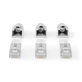 NEDIS CCBW89380GY RJ45 Connector | RJ45 Pass Through | Fixed/Stranded FTP CAT6a | Straight | Gold Plated | Pack of 10 | PVC | Grey | Box
