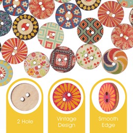 Abeillo Pack of 100 Retro Wooden Buttons, Colourful Buttons, 2 Holes, Round Buttons, Wooden Sewing Buttons, Children's Buttons, Perfect for Craft Projects, DIY, Crafts, Painting (Vintage, 15 mm)