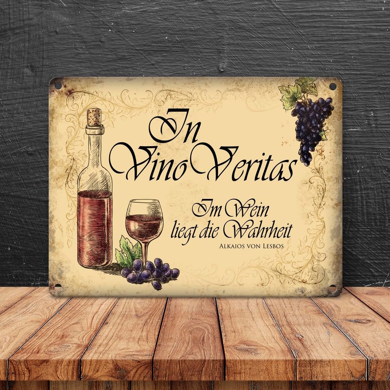 trendaffe - Metal sign with wine motif and saying: In