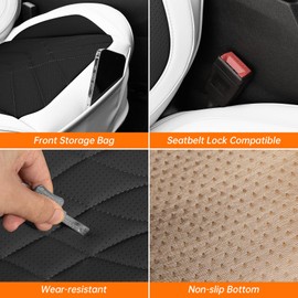 GEZHOUBA Black White Car Seat Covers Front Seats, Luxury Leather Automotive Seat Covers with Lumbar Support, White Car Inner Accessories Seat Protector Universal Fit for Most Cars Trucks Pick-ups SUVs