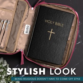 ELIZO Leather Large Bible Cases for Woman - Leather Bible Cover for Women - Leather Bible Cover for Men - Bible Carrying Case for Women Pink Bible Cover Religious Gifts Christian Gifts Bookmark - Pink