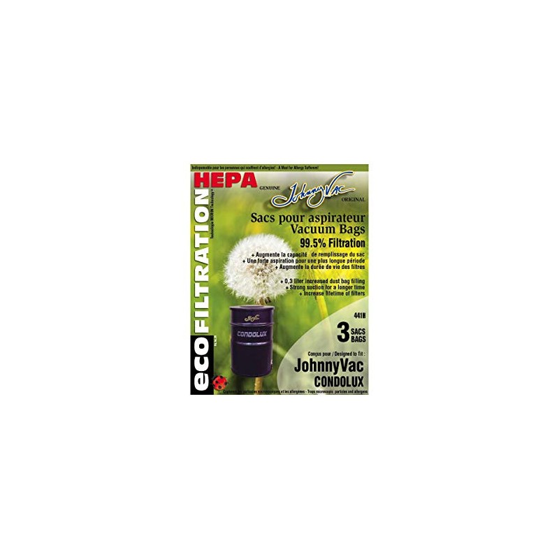 Johnny Vac Condolux Eco Filtration Central Vacuum HEPA Bags 3