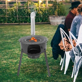 YIPONYT Large Portable Charcoal Grill with Chimney, Heavy-duty Wood Burning Stove, Charcoal Camping Stove for Outdoor/Backyard Cooking, Tent Heating, Fishing, Off Grid Living Supplies, 19 Inches