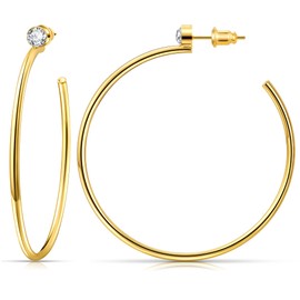 Gacimy Big Gold Hoop Earrings for Women 14K Real Gold Plated, 925 Sterling Silver Post CZ Earrings for Women, 50mm Big Hoops