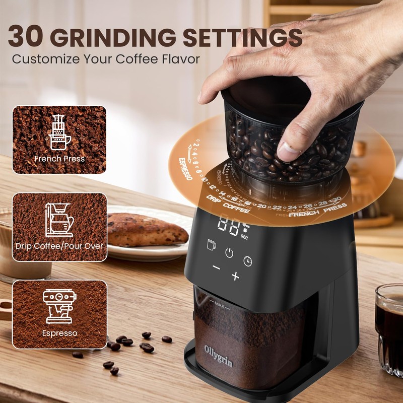 Conical Burr Coffee Grinder with Touch Panel, Adjustable Coffee Bean