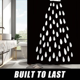 RiePoiia Black and White Shower Curtain Fun Shower Head and Water Drops Shower Curtains for Bathroom Machine Washable Waterproof Polyester Fabric Curtain for Bathing with 12 Hooks 72x72 Inch