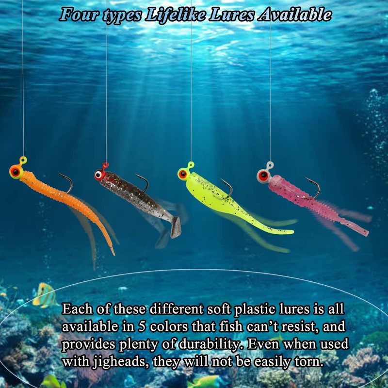 Dovesun Crappie Lures Kit, Fishing Soft Plastic lures Crappie Walleye