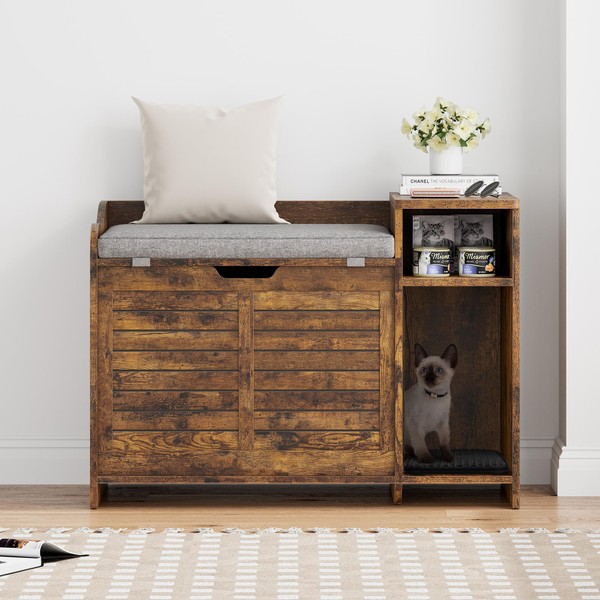 GarveeLife Litter Box Enclosure with Top Opening with Cushion, Cat