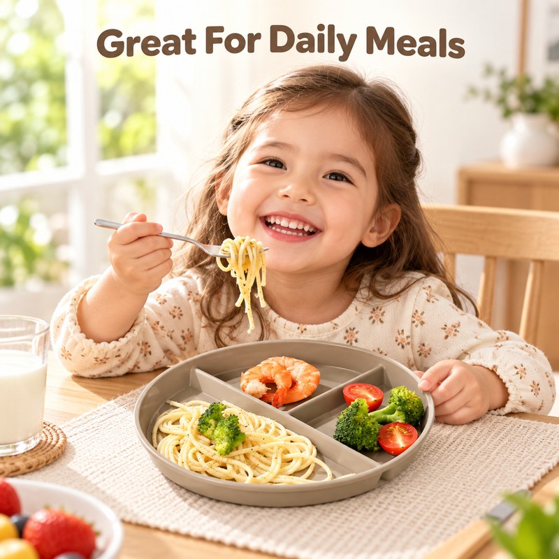 4pcs Round Divided Dinner Plate – Reusable Portion Control Food
