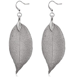 Gleamart Delicate Filigree Leaf Drop Earrings Lightweight Metal-plated Leaves Ear Studs Long Dangle Earrings Gold