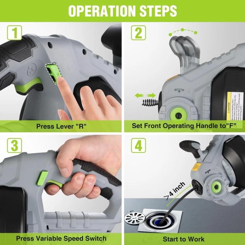 WORKPRO 20V NEW Electric Drain Auger 25Ft Plumbing Snake Drain
