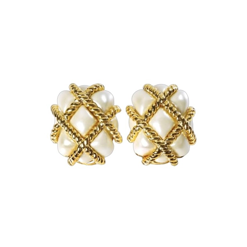 Kenneth Jay Lane Gold Quilted Clip-On Earrings with Enamel