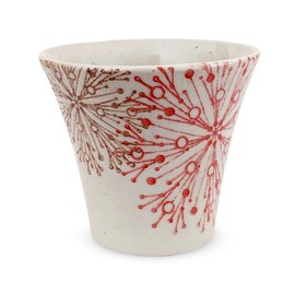 J-kitchens Izan Kiln Cup Tea Cup 4.5 fl oz (140 cc, Made in Japan, Hasamiyaki, Yumi Rice Bowl), Flower Core, Red