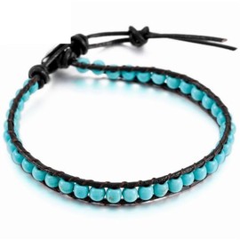 Anklet Turquoise Bead Anklet Bracelet Woven with Leather Cord Handmade Hippie Bohemian Unisex StyleIdea for Men and Women (Blue, One Size)