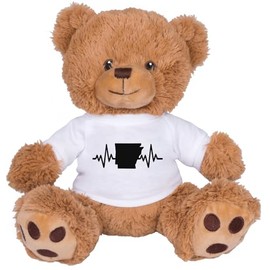TeesAndTankYou Heartbeat Arkansas Bear: 8 Inch Brown Teddy Bear Stuffed Animal with White Shirt