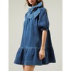 EZAPINE Womens Denim Dress Flowy Mock Neck Ruffle Short Sleeve