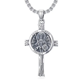 SIMONLY Saint Gabriel Necklace 925 Sterling Silver Cross Pendant Necklace for Men Amulet Protection Jewelry Protect Us