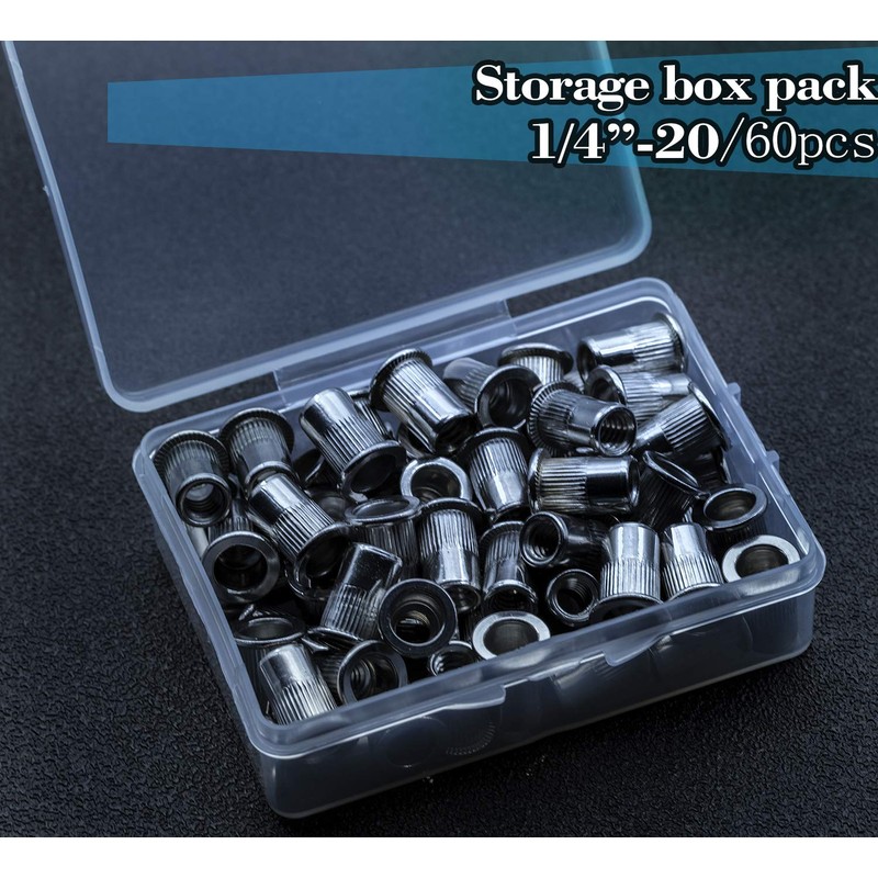 CO-RODE 60pcs 1/4-20 UNC 304 Stainless Steel Rivet Nuts Nutserts