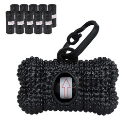 Rhinestone Dog Poop Bag Holder Poop Bag Leash Dispenser for Pet Dog Doggy Waste Bags with Metal Carabiner Clip Includes 10 Roll 150 Bags,Black