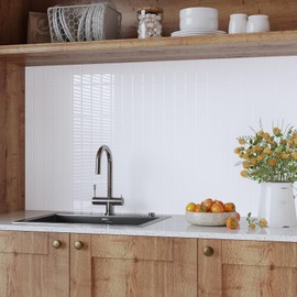 VaryPaper 10 Sheets 12''x12'' White Peel and Stick Backsplash for Kitchen Stick on Backsplash Tiles Waterproof Subway Tile Back Splash Removable Self Adhesive Wall Tiles for Bathroom Laundry Room