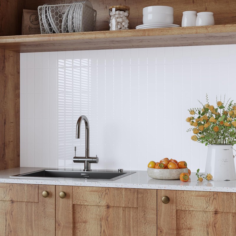 VaryPaper 10 Sheets 12''x12'' White Peel and Stick Backsplash for
