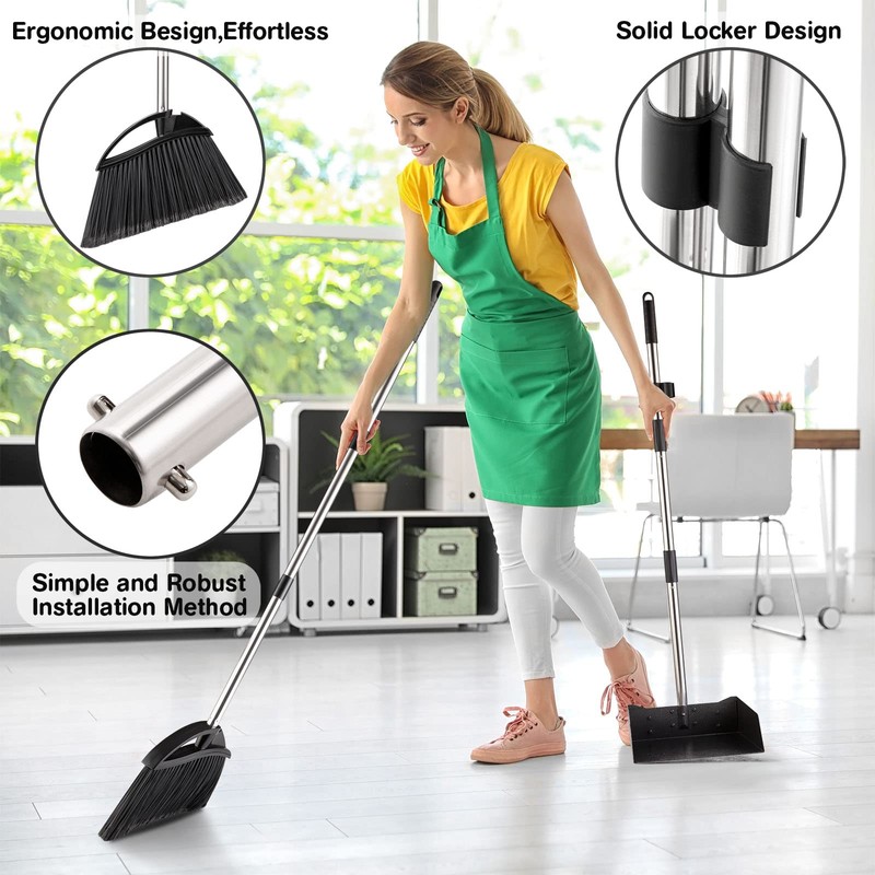 Yangbaga Long Handled Dust Pan and Broom Set for Home,Heavy