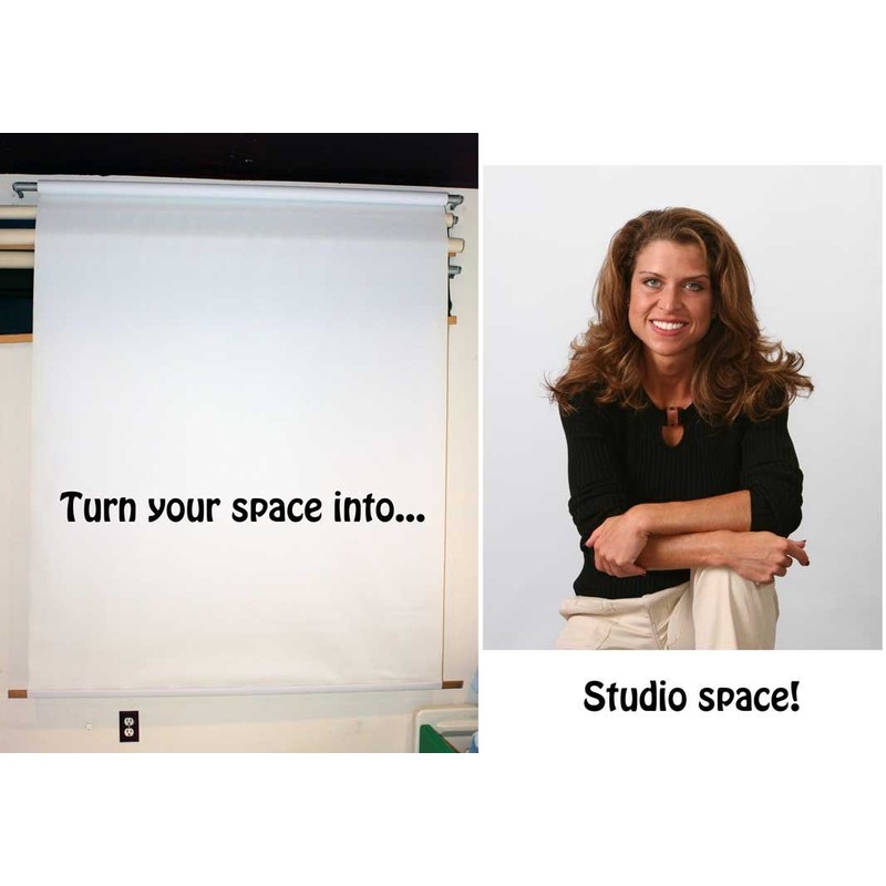 White Large Spring-Powered Roll-Up/Pull-Down Background Before & After