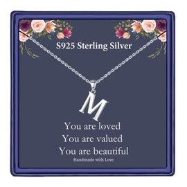 Hidepoo Gifts Jewelry - S925 Sterling Silver Initial Necklace, Dainty Tiny Letter M Pendant Initial Necklace Birthday Gifts Sterling Silver Letter Necklace for Women Jewelry Gifts Valentines Day Gifts