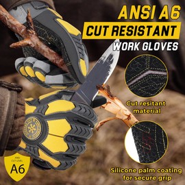 HANDLANDY Winter Cut Resistant Impact Resistant Work Gloves for Men, Padded Palm Grip Heavy Duty Working Glove (Medium, Yellow)