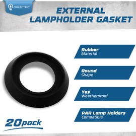 OHLECTRIC 20 Pack - External Lampholder Gasket - Round Weatherproof for PAR Lamp Holders, Protects Socket from Dirt, Debris - Ideal Replacement Outer Gasket - Black