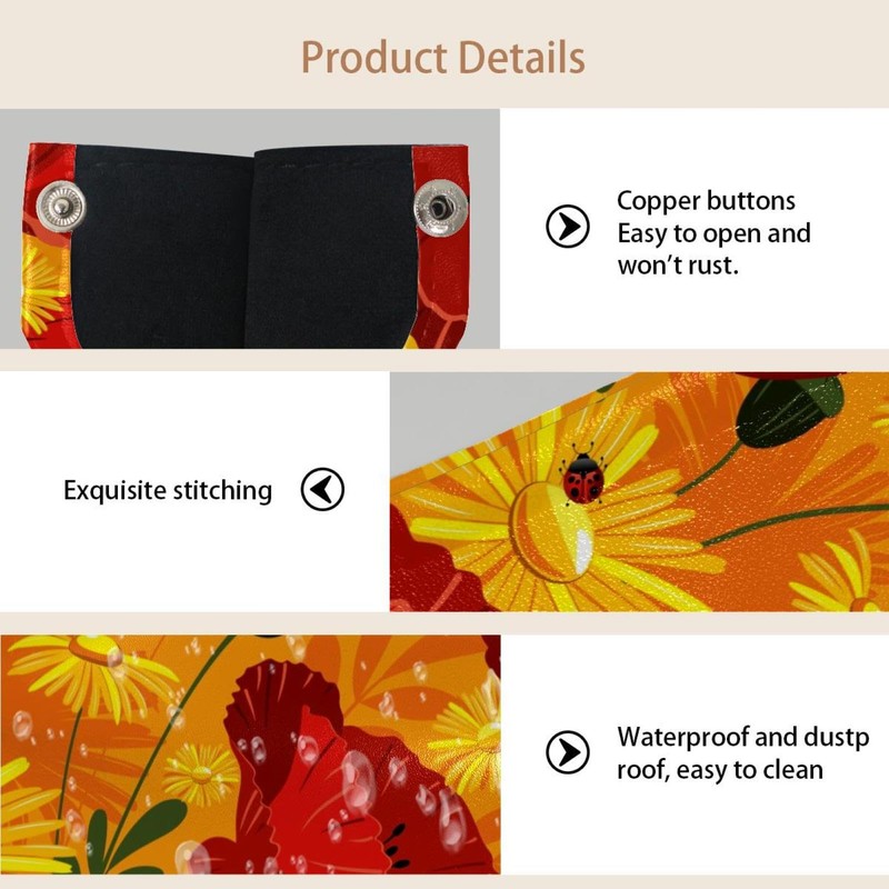 2 Pack Tissue Box Cover Holder, Poppy Flowers Ladybird Rectangle