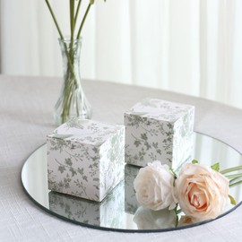 25 White Sage Green 3x3 in Floral Printed Square Gift Boxes Favor Holders Wedding Birthday Events Reception Catering Decorations Supplies