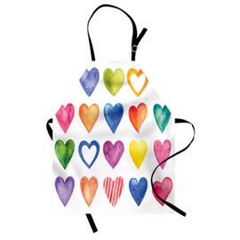 Ambesonne Grunge Apron, Rainbow Color Heart Shapes Valentine's Day Design Romantic His and Hers Theme, Unisex Kitchen Bib with Adjustable Neck for Cooking Gardening, Adult Size, Black White