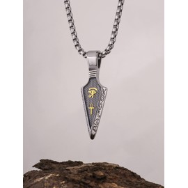 HAQUIL Arrowhead Necklace, Silver Plated Stainless Steel Eye of Horus Ankh Hieroglyphic Arrowhead Pendant, Box Chain, Egyptian Jewelry Gifts