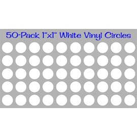 50 pack - 1"x1" Round White Vinyl Stickers / Decals Circles Polka Dots Die Cut