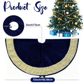 OurWarm 72Inch Christmas Tree Skirt, Extra Large Velvet Tree Base Cover with Gold Glitter Trim and Bow, Big Tree Skirt for 9-12ft Tree, Under Tree Mat for Holiday Home Party Decorations