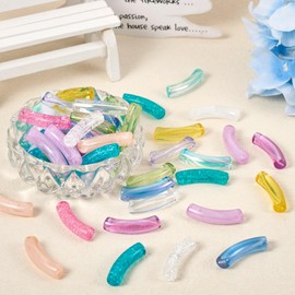 Craftdady 160 Pieces Curved Tube Beads Transparent Acrylic Beads 16 Colors Hole 1.6mm DIY for Women Girls Bracelet Necklace Jewelry Making